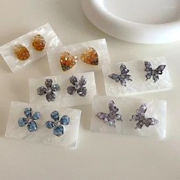 Stud Earrings Crystal Love Heart Butterfly Flower Design Metal Contrast Colour For Women Girls Chic Stylish 2023 Jewellery Gifts