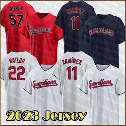 Odzież rowerowa 2023 Koszulki baseballowe Gimenez 11 Ramirez Indians Cleveland Shane Bieber Myles Straw Steven Kwan Cal Quantrill Emmanuel Clase T