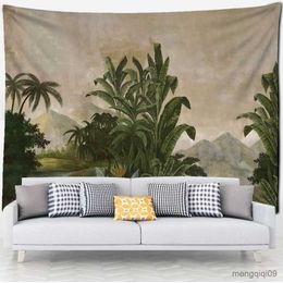 Tapestries Vintage Tree Tapestry Tropical Leaves Wall Hanging Landscape Pattern Home Background Living Room Decor R230704