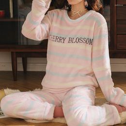 Women's Sleepwear 2023 Cartoon Flannel Women Pajama Sets High Quality Winter Soft Thicken Cute 2 Pcs/Set Tops Warm Pants Home