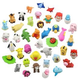 Erasers 60Pcs Creative Cute Animal Eraser Individual Package Detachable Eraser Student Prize Stationery Wholesale 230703