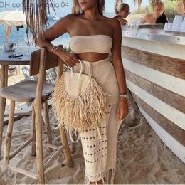 Women's Swimwear Women's Swimwear Women Summer Beach Dress Bathing wear Cover Up Lace Crochet Two Piece Bikini Suit Z230704