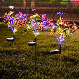 LED Solar Lights Outdoor Courtyard Butterfly Flower lawn Lamp Villa Garden Landscape Decoration Waterproof Insertion Lamp RGB colorful lighting