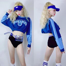 Stage Wear Hip Hop Costume Jazz Dance Clothes Women Dj Gogo Show Pole Long Sleeves Crop Tops Shorts Sport Rave Outfit DNV15779