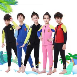 Wetsuits Drysuits Full Wetsuit Kids and Youth Neoprene Thermal Diving Suit 2.5mm Thick Surfing Swimsuit Children Scuba Wetsuits Two Pieces HKD230704