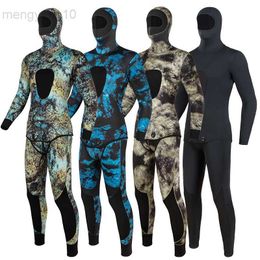 Wetsuits Drysuits Men's Camouflage wetsuit Long Sleeve Fission Hooded 2 Pieces Of Neoprene Submersible For Men Keep Warm Waterproof Diving Suit HKD230704