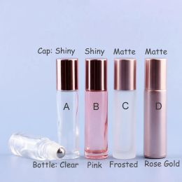 5ml Simple Roll On Perfume Bottle Glass Metal Roller Ball Essential Oil Fragrance Container 10ml Rose Gold