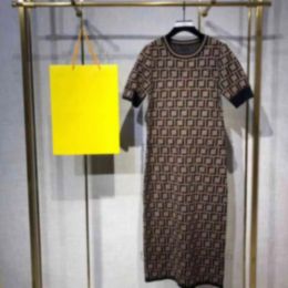 Womens Casual Dresses Designer Fashion vintage presbytery letters in long knit dress slim stretch skinny hip wrap short sleeve skirt