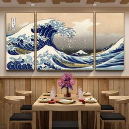 Racks 3 Panel Wave Kanagawa Canvas Paintings Japanese Style Traditional Classic Famous Posters Vintage Seascape Wall Picture Decor