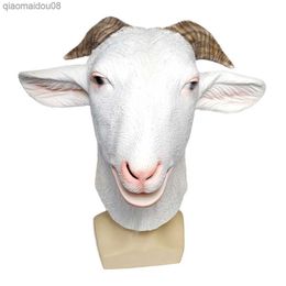 White Goat Mask Animal Latex Mask Men Sheep Mask Halloween Party Animal Costume for Adult L230704