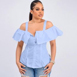 Women's Blouses WUHE 2023 Summer Women Fashion Spaghetti Strap Butterfly Sleeve Single Breasted Tunic Blouse And Shirt Top