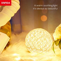 Decorative Objects Figurines LED Night Light Creative Star Table Lamp Bedroom Bedside Lamp Dream Rattan Ball Moonlight Light Room Decoration USB Night Light 230703