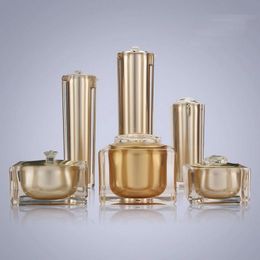 15g 30g 50g 30ml 50ml 100ml Empty Gold Square Shape Acrylic Lotion Cream Pump Bottle Cosmetic Container Luxury Bow cream jar Asxqf