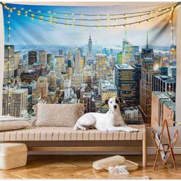 Tapestries New York Tapestry Modern Night City Scenery Wall Hanging Skyscrapers Buildings Tapestries Bedroom Living Room Decor Wall Blanket