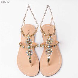 2023 NEW Summer Women Fashion Diamond Sandals Casual Beach Shining Boho Shoes Femal T-strap Thong Flip Flops Slippers Plus Size L230704