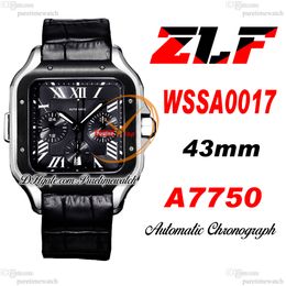 ZLF XL WSSA0017 ETA A7750 Automatic Chronograph Mens Watch Two Tone PVD Steel Bezel Black Roman Dial Leather Strap Super Version Reloj Hombre Edition Puretime A01A