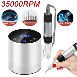 Nail Manicure Set 35000RPM Drill Machine Portable With HD Display Professional Electric File Foot Pedal 230703