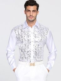 High Quality Man Shirt Sequin Performance ball host Cotton Groom Long Sleeve Shirts Accessories 013