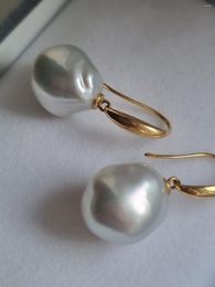 Dangle Earrings Noble Jewellery Sterling Silver BAROQUE WHITE SOUTH SEA PEARL 18k Gold 11-13mm