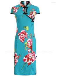 Ethnic Clothing Women's Retro Chinese Style Floral Print Cheongsam Sexy Club Tight-fitting Elegant Wedding Party Midi Dress Slim Che