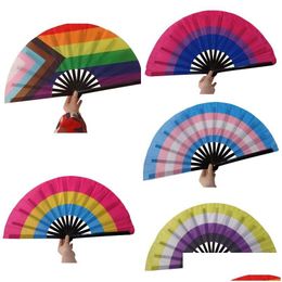 Other Festive Party Supplies Rainbow Folding Fans Lgbt Colorf Hand-Held Fan For Women Men Pride Decoration Music Festival Events D Dhcmr