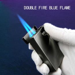 Double Arc Turbo Gas Lighter Windproof Unusual Funny Butane Metal Blue Cigar Lighters Gadgets For Men Gift Smoking Accessories 9X1DWithout
