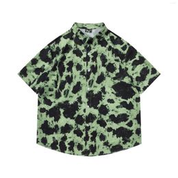 Men's Casual Shirts Hip-Hop Color-Blocking Leopard Print Full Printed Short-Sleeved Shirt Fashion Brand Loose Couple Flower