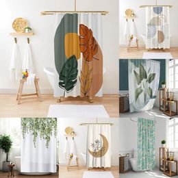 Frame Art Geometry Pattern Shower Curtain Green Plant Flower Fabric Waterproof Polyester Bathroom Accessor Bath Curtain Decor Cortina