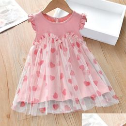 Girl'S Dresses Girls For Girl 2021 Summer Heart-Shaped Pattern Princess Dress Fluffy Mesh Kids Clothing Clothes Children Drop Delive Dhk7J