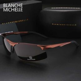 Sunglasses Aluminium Magnesium Men Sunglasses Polarised Sports Driving Night Vision Goggles Sunglass Fishing UV400 Rimless Sun Glasses Z230705