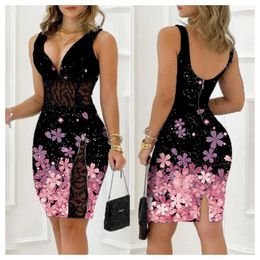 Casual Dresses Divasily 2023 Women Fashion Floral Print Sleeveless Bodycon Dress Summer Slim Fit Plunge Mini Party