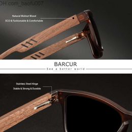 Sunglasses BARCUR Mens Sunglasses for Men Brand Designer Natural Walnut Wood Sun Glasse Polarized Eyewear UV400 Eyewear Z230705