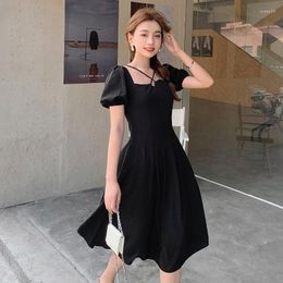 Party Dresses COIGARSAM Women One-piece Dress Korean Summer Square Collar High Waist Black 8617