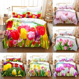 Bedding Sets Tulip Duvet Cover Set Double Bed 200x200cm 3D Flower Quilt 220x240 King Twin Size 3PCS 2PCS Single 140x210