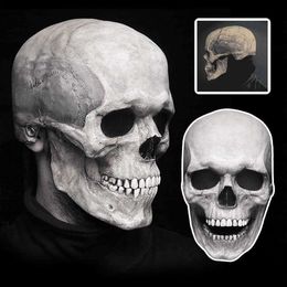 Halloween Realistic Skull Full Head Mask Creepy Party Mask Latex Face Cover Movable Jaws Club Party Costume Cosplay Props Funny L230704