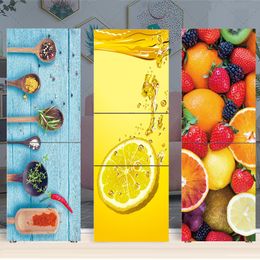 Sets Kitchen Food Fruit Refrigerator Sticker Full Film Kitchenware Removable Renovation Freezer Door Cover Side Decoration Stickers