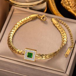 Charm Bracelets OIMG 316L Stainless Steel Gold Color Fashion Simple Emerald Zirconia Bangle & Bracelet For Women Bohemian Elegant Luxury