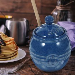 Dinnerware Sets Ceramic Honey Jar Jars Mini Stirring Stick Lids Pot Container Wood Dipper Fruit Jam Dispenser