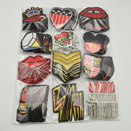 120pcs set Crown mouth Lipstick heart shape Embroidered Applique Iron On Patch design DIY Sew Iron On Patch Badge211K