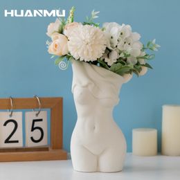 Vases Figurines Ceramic Home Decor Female Body Art Sexy Vase Flower Desk Ornaments Decorative Pottery Women Bust Vase Room Decoration Craft Vase 23070