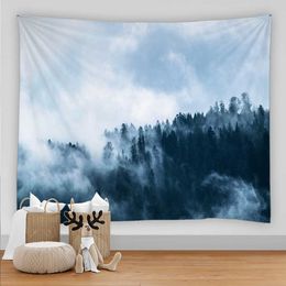 Tapestries Misty Forest Tapestry Mountains Wall Hanging Cloth Nature Landscape Home Bedroom Living Room Decor Wall Blanket Tapestries