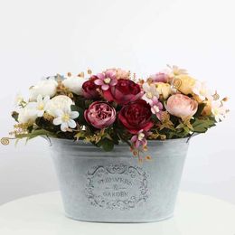 Dried Flowers European Style Artificial Peony Wedding Arrangement High Quality Bouquet Handmade DIY Home Bedroom Decor Fake