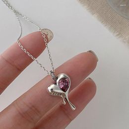 Chains ANENJERY Silver Colour Zircon Liquid Shape Love Heart Pendant Necklace For Women Light Luxury Accessories Gift