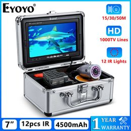 Fish Finder Eyoyo EF07 Fish Finder Kit 7" Colour Monitor Underwater 12pcs IR Fishing Camera 15M 30M 50M Cable Aluminium Carry Case Waterproof HKD230703