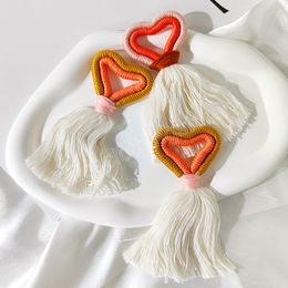 Boho Handmade Woven Heart Keychain Designer Bag Pendent Car Keyring Holder Love Heart Tassel Earring DIY Jewellery Accessory