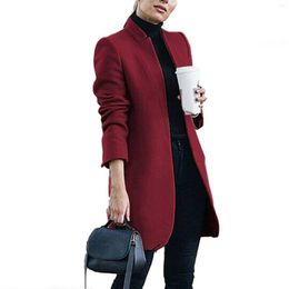 Women's Jackets Women Winter Business Coat Stand Collar Mid-Length Slim Long Fleece Jacket