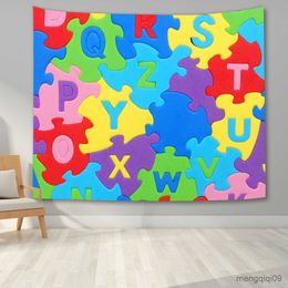 Tapestries Colourful Puzzle Tapestry Cartoon Style Tapestries Abstract Game Wall Blanket Cloth Living Room Bedroom Decor Wall Hanging R230704