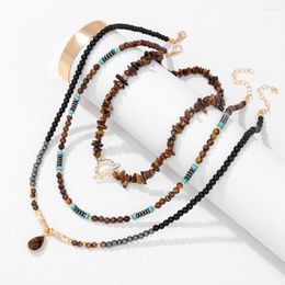 Pendant Necklaces Energy Natural Tiger Eye Stone Necklace Set Vintage Drop OT Buckle Choker For Female Girls Jewelry 3Pcs/Set