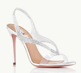 PVC designers womens sandals Izzy Plexi Sandal Heels crysta buckle party wedding dress shoes heel sexy back strap leather sole sandal 35-43