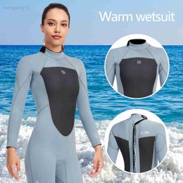 Wetsuits Drysuits Premium 3MM Neoprene Wetsuit Women One-Piece Suits Keep Warm Surf Scuba Diving Suit Fishing Spearfishing Kitesurf Women WetSuit HKD230704